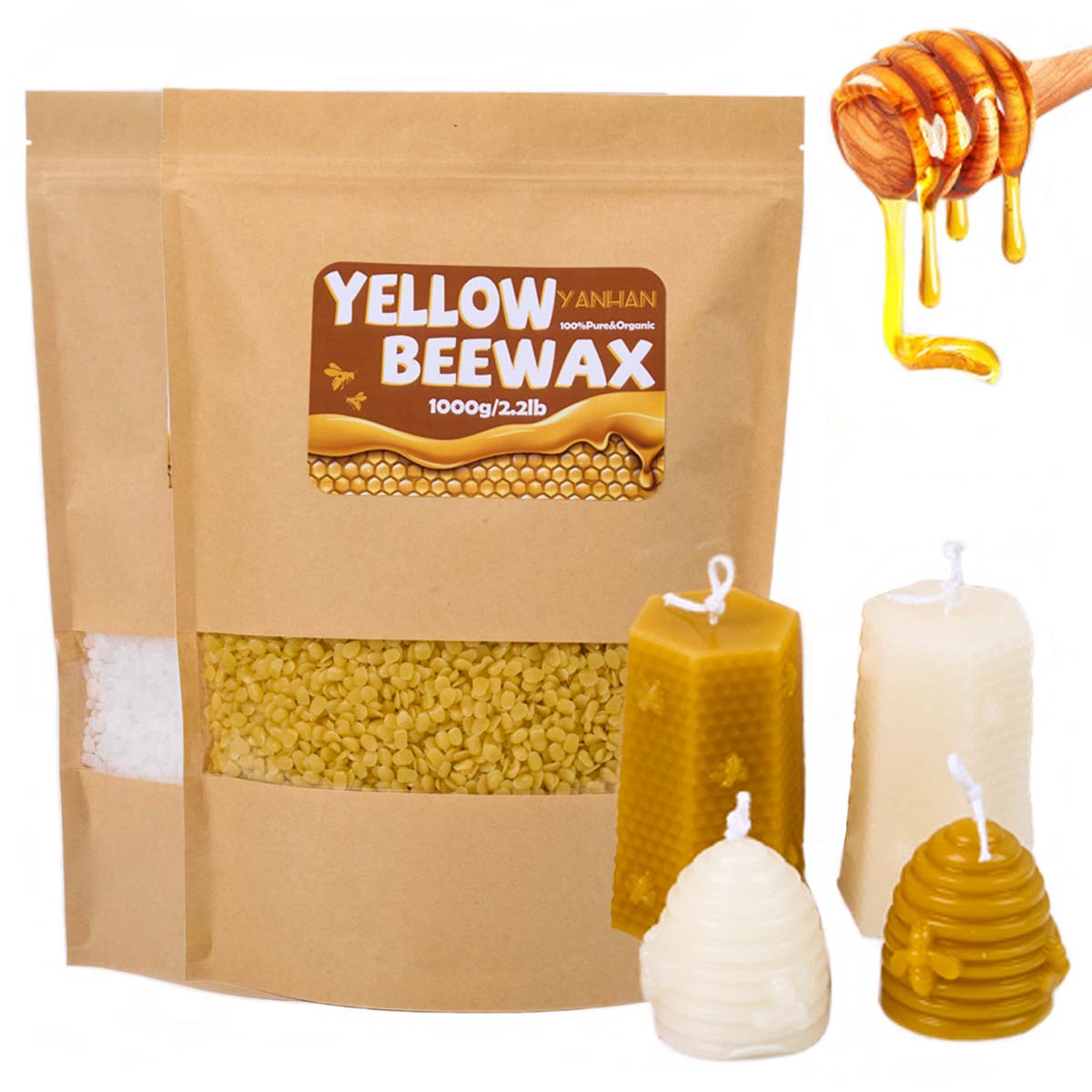 Candle Supplies Beeswax - 1000g puro natural granular branco amarelo